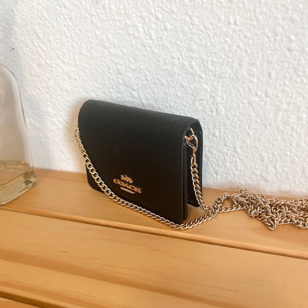 NWT🍎Coach Mini Wallet On A Chain in Black Bag Card Case C0059 Gift Casual Summer - Picture 2 of 6